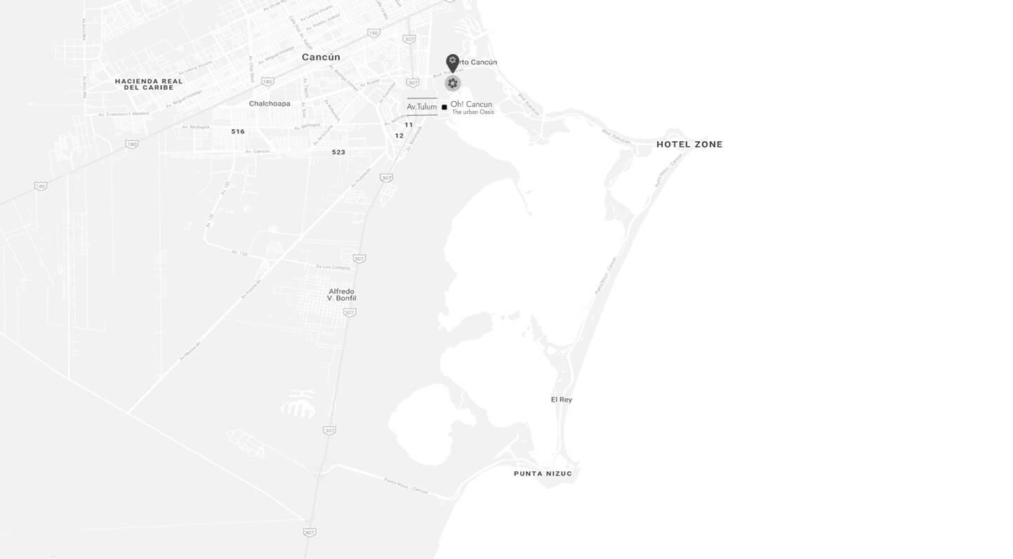 Mapa de ubicación del hotel Oh! Cancun The Urban Oasis & Beach Club