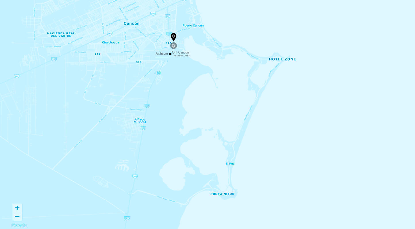 Location map of Oh! Cancun The Urban Oasis & Beach Club